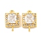 Brass Pave Clear Cubic Zirconia Connector Charms, Cadmium Free & Nickel Free & Lead Free, Square Links, Real 18K Gold Plated, 12x8x4mm, Hole: 1.2mm