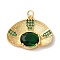 Rack Plating Brass Micro Pave Cubic Zirconia Pendants, with Glass crystal, Long-Lasting Plated, Lead Free & Cadmium Free, Fan, with Jump Ring, Dark Green, 17.5x22.5x5mm, Hole: 3mm