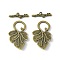 Alloy Toggle Clasps, Cadmium Free & Nickel Free & Lead Free, Leaf, Antique Bronze, Toggle: 36x22x4.5mm, Hole: 1.5mm, Bar: 24x7x4.5mm