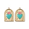 304 Stainless Steel Pendants, with Enamel, Ion Plating(IP), Arch with Heart Charm, Real 18K Gold Plated, Dark Turquoise, 21x14x2.5mm, Hole: 1.5mm