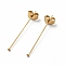 Ion Plating(IP) 304 Stainless Steel Flat Head Pins, with Ear Nuts, Real 18K Gold Plated, 50x0.6mm, Head: 1.4mm