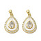Brass Micro Pave Clear Cubic Zirconia Pendants, with Shell, Real 18K Gold PlatedPlated, Teardrop, Cadmium Free & Lead Free, 20x13.5x3mm, Hole: 2.5x4mm