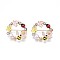 Flat Round with Butterfly Bee Flower Enamel Pin with Rhinestone, 3D Animal Alloy Brooch with Imitation Pearl for Backpack Clothes, Nickel Free & Lead Free, Light Golden, Colorful, 30x32mm