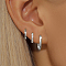 3Pcs Stainless Steel Oval & Ring Hoop Earrings, with Clear Cubic Zirconia, Silver, 14x8~10mm