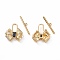 Brass Pave Medium Blue Cubic Zirconia Toggle Clasps, Cadmium Free & Nickel Free & Lead Free, Bowknot, Real 18K Gold Plated, Bar: 21.5x4x1.5mm, Hole: 1.2mm, Bowknot: 19x18.5x4.5mm, hole: 1.4mm