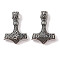 Retro 304 Stainless Steel Pendants, Polishing, Thor's Hammer with Runes Charm, Antique Silver, 46x33.5x9.5mm, Hole: 4.5mm