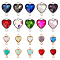 20Pcs 20 Styles Glass Connector Charms, Golden Tone Brass/Alloy Edge, Heart, Mixed Color, 14.5~19.5x14~19x3.5~6.5mm, Hole: 1.5~1.8mm, 1pc/style