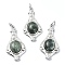Rack Plating Brass Rhombus Pendants, Natural Seraphinite Charms, Lead Free & Cadmium Free, Platinum, 30x15x5mm, Hole: 3mm