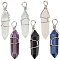 Faceted Bullet Gemstone Pointed Pendants, Wire Wrapped Pendants, with Platinum Plated Brass Wire, 38~42x8~9mm, Hole: 3~6mm, 6 materals, 1pc/materal, 6pcs/box