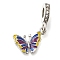 Rack Plating Alloy Enamel European Dangle Charms, Butterfly Large Hole Pendants with Crystal Rhinestone, Platinum, Indigo, 29mm, Hole: 4.5mm, Butterfly: 16.5x13x2.5mm