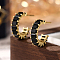 Golden Sterling Silver Micro Pave Cubic Zirconia Ring Stud Earrings, Half Hoop Earrings, Black, 13x4mm