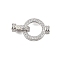 925 Sterling Silver Micro Pave Clear Cubic Zirconia Fold Over Clasps, Ring, Real Platinum Plated, 16.5x10x2mm, Hole: 4.5x2.5mm