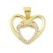 Rack Plating Brass Micro Pave Cubic Zirconia Pendants, Long-Lasting Plated, Lead Free & Cadmium Free, Real 18K Gold Plated, 16x18x2.5mm, Hole: 3.5x5mm