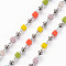 Handmade Acrylic Beaded Chains, with Brass Findings, Soldered, Spool, Square, Real 18K Gold Plated, Colorful, 2.5x2.5x2.5mm, about 16.4 Feet(5m)/roll