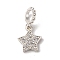 Brass Micro Pave Cubic Zirconia Pendants, Star, Cadmium Free & Lead Free, Rack Plating, Long-Lasting Plated, Silver, 21.5x11x8mm, Hole: 5mm