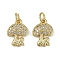 Brass Micro Pave Cubic Zirconia Pendants, Mushroom Charms, with Jump Ring, Long-Lasting Plated, Cadmium Free & Lead Free, Rack Plating, Real 18K Gold Plated, 13.5x10x2.5mm, Hole: 3.5mm