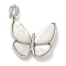 Brass Micro Pave Clear Cubic Zirconia Pendants, Cadmium Free & Nickel Free & Lead Free, with white Shell, Butterfly Charms, Real Platinum Plated, 27.5x26x5.5mm, Hole: 4x3mm