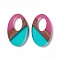 Transparent Resin & Walnut Wood Pendants, Oval Charms, Turquoise, 35.5x22x3.5mm, Hole: 16X10mm