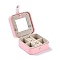 PU Imitation Leather Jewelry Organizer Box, with Wood Inside, Velvet Covered, Portable Jewelry Storage Case, for Ring, Earrings and Necklace, Square with Crown, Pink, 11.2x11.4x5.9cm