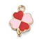 Alloy Enamel Pendants, Golden, Clover, Red, 18x12x1.3mm, Hole: 1.8mm
