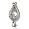 Brass Micro Pave Clear Cubic Zirconia Fold Over Clasps, Lead Free & Cadmium Free, Teardrop, Platinum, 25.5mm