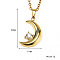 Retro Stainless Steel Clear Cubic Zirconia Moon Pendant Cable Chain Necklaces for Women, Golden