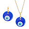 10Pcs Handmade Lampwork Evil Eye Pendants, with Brass Pinch Bails, Flat Round, Medium Blue, 30x5mm, Hole: 4x5mm