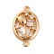 Brass Pave Clear Cubic Zirconia Connector Charms, Cadmium Free & Nickel Free & Lead Free, Oval with Flower Links, Real 18K Gold Plated, 25x16x5mm, Hole: 1.8mm