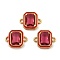 Brass Pave Glass Rectangle Connector Charms, Real 18K Gold Plated, Cadmium Free & Lead Free, Long-Lasting Plated, Rack Plating, Cerise, 11x14x4mm, Hole: 1.5mm