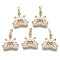 Brass Micro Cubic Zirconia Charms, Cadmium Free & Nickel Free & Lead Free, with Snap on Bails, Lotus Flower, Light Gold, Clear, 15x15x4mm, Hole: 6x4mm