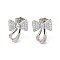 Brass Rhinestone Stud Earrings with Glass, Bowknot, Platinum, 17x13mm
