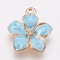 Zinc Alloy Enamel Pendants, Flower, Golden, Light Sky Blue, 16.5x14.5x2.5~3mm, Hole: 1.5mm