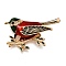 Bird Zinc Alloy Rhinstone Brooches, with Enamel, Dark Red, 24x44mm