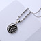 304 Stainless Steel Flat Round with Moon Star Pendant Necklaces for Women, Stainless Steel Color
