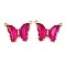 Brass Pave Faceted Glass Connector Charms, Cadmium Free & Nickel Free & Lead Free, Golden Tone Butterfly Links, Camellia, 17.5x23x5mm, Hole: 0.9mm