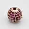 CZ Brass Micro Pave Grade AAA Magenta Color Cubic Zirconia Round Beads, Cadmium Free & Nickel Free & Lead Free, Rose Gold, 8mm, Hole: 1.7mm