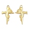 Ion Plating(IP) 304 Stainless Steel Pendants, Cross with Rose Charm, Real 18K Gold Plated, 31.5x19.5x2mm, Hole: 2.6mm
