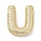 Rack Plating Brass Micro Pave Cubic Zirconia Pendants, Real 18K Gold Plated, Lead Free & Cadmium Free, Letter, Letter U, 22.5x19.5x6mm, Hole: 4x2.5mm