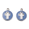 304 Stainless Steel Charms, with Enamel, Flat Round with Cross Charms, Stainless Steel Color, 14.5x12x1mm, Hole: 1.6mm