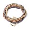 Brass Beads Stretch Bracelets, with Brass Micro Pave Cubic Zirconia Screw Carabiner Lock Charms, Hand of Miriam, Mixed Color, Inner Diameter: 2-1/8 inch(5.5cm)
