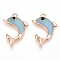 Alloy Enamel Pendants, Lead Free & Cadmium Free, Golden, Dolphin Charm, Light Sky Blue, 23x15x2.5mm, Hole: 1.6mm