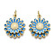 Brass Enamel Pendants, Nickel Free, Real 16K Gold Plated, with Jump Rings, Chrysanthemum, Deep Sky Blue, 18.5x16x4mm, Jump Ring: 5x1mm, Inner Diameter: 3mm