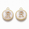 Brass Micro Pave Cubic Zirconia Pendants, with Shell, Flat Round with Letter, Nickel Free, Clear, Creamy White, Real 18K Gold Plated, Letter.R, 17x14x4mm, Hole: 1.8mm
