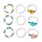 3Pcs 3 Style Glass Seed Beaded Stretch Rings, Flower Stackable Finger Rings, Mixed Color, Inner Diameter: 17.8~18mm, 1Pc/style
