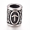 304 Stainless Steel European Beads, Large Hole Beads, Column with Runes/Futhark/Futhor, Antique Silver, 13.5x10mm, Hole: 6mm