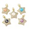 Brass Micro Pave Clear Cubic Zirconia Pendants, Cadmium Free & Lead Free, with Enamel, Shell and Jump Ring, Real 18K Gold Plated, Flat Round with Cross, Mixed Color, 19x17x4.5mm, Hole: 3.6mm