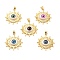 Evil Eye Resin Brass Pendants, Sun Charm, Real 18K Gold Plated, Mixed Color, 29.5x29x6mm, Hole: 5x3mm