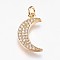 Brass Micro Pave Cubic Zirconia Pendants, Moon, Golden, 19x11x2mm, Hole: 2.5mm