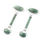 Natural Green Aventurine Brass Face Massager, Facial Rollers, Platinum, 142~150x54~58x19~22mm