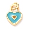 Brass Enamel Pendants, Cadmium Free & Lead Free, Long-Lasting Plated, Heart Lock, Real 18K Gold Plated, Deep Sky Blue, 13x9x1.5mm, Hole: 4.5mm